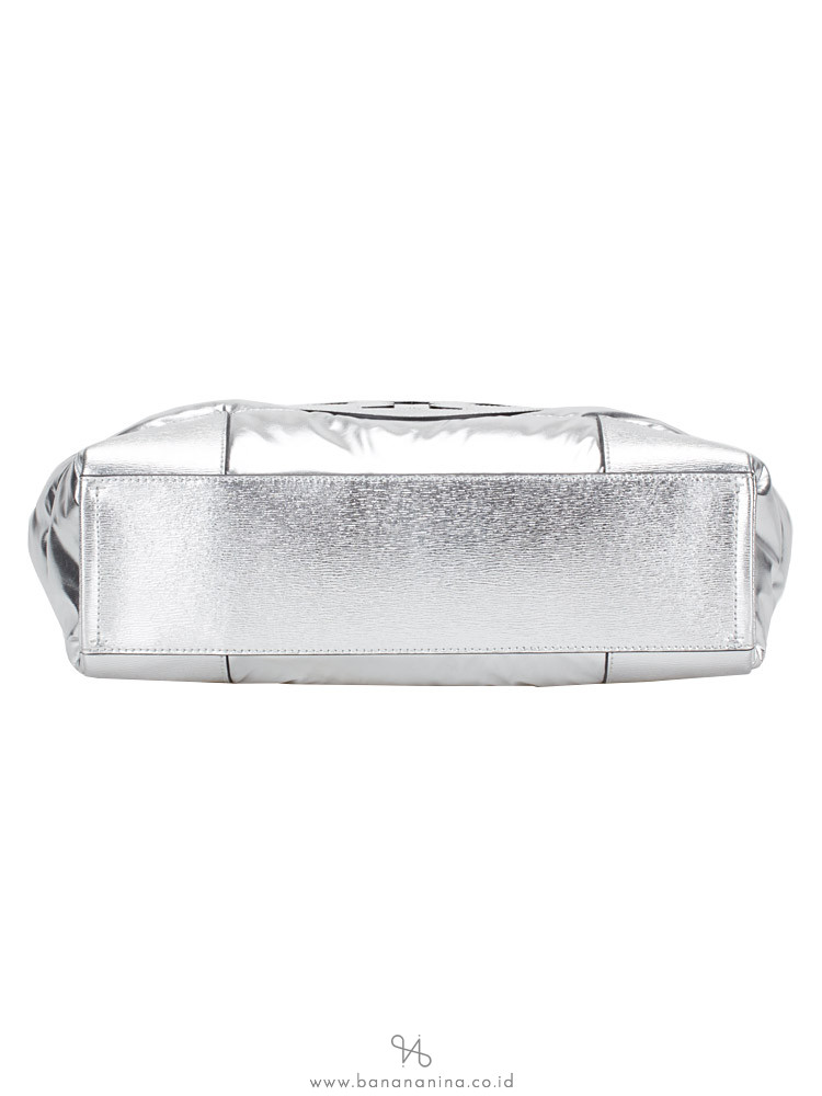 TORY BURCH Ella Metallic Mini Puffer Tote Silver