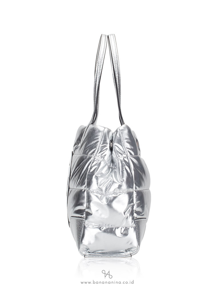 TORY BURCH Ella Metallic Mini Puffer Tote Silver