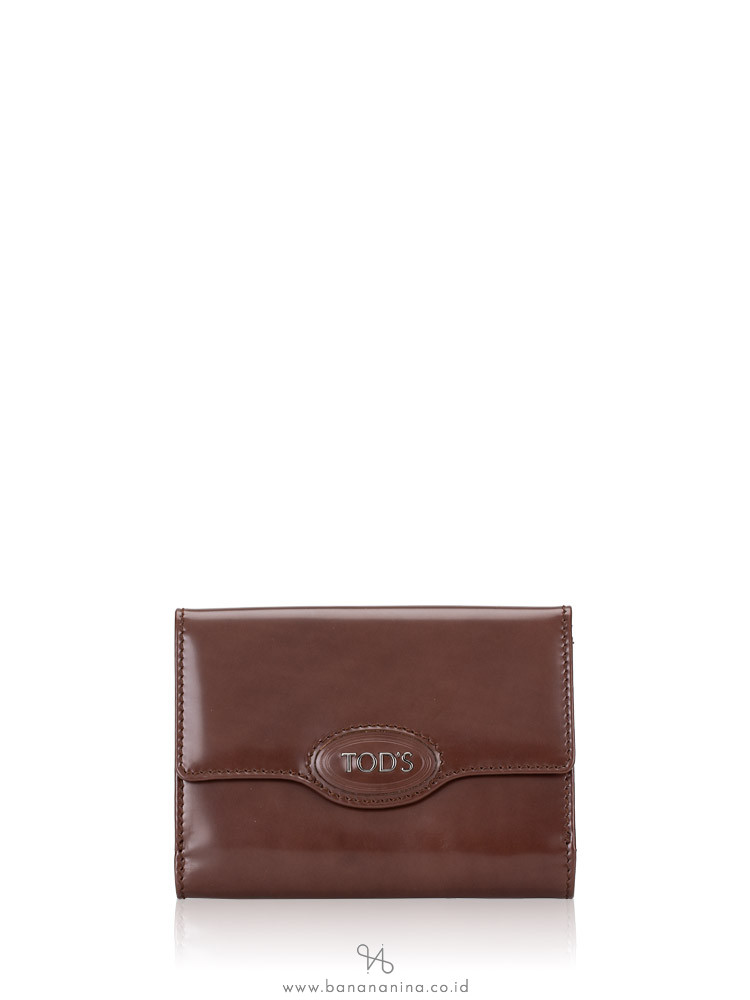 TOD'S Patent Leather Bi-Fold Wallet Brown