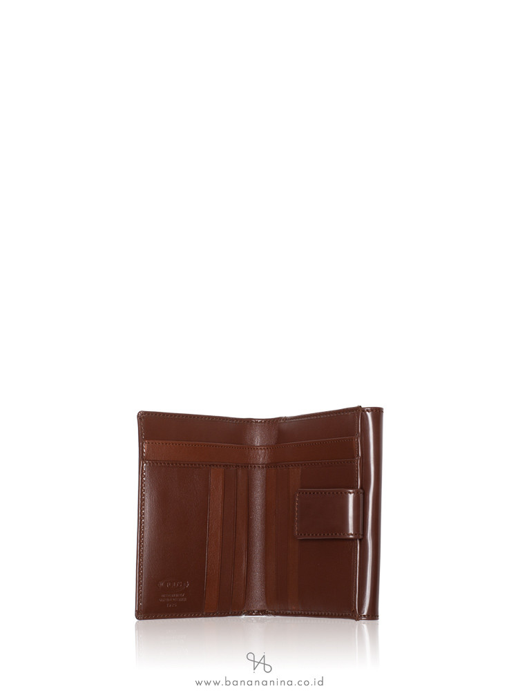 TOD'S Patent Leather Bi-Fold Wallet Brown