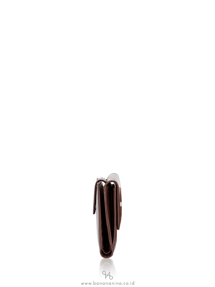 TOD'S Patent Leather Bi-Fold Wallet Brown