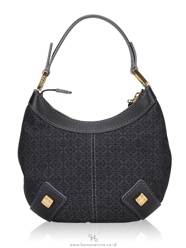 LOEWE Monogram Fabric and Leather Hobo Navy