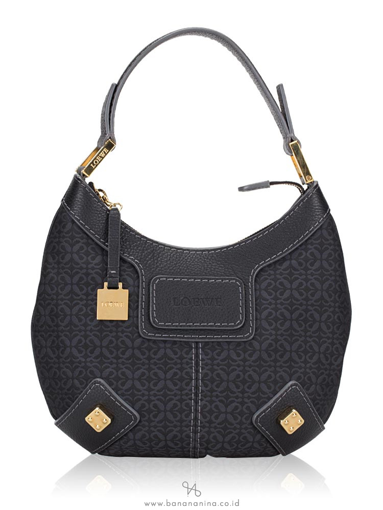 LOEWE Monogram Fabric and Leather Hobo Navy