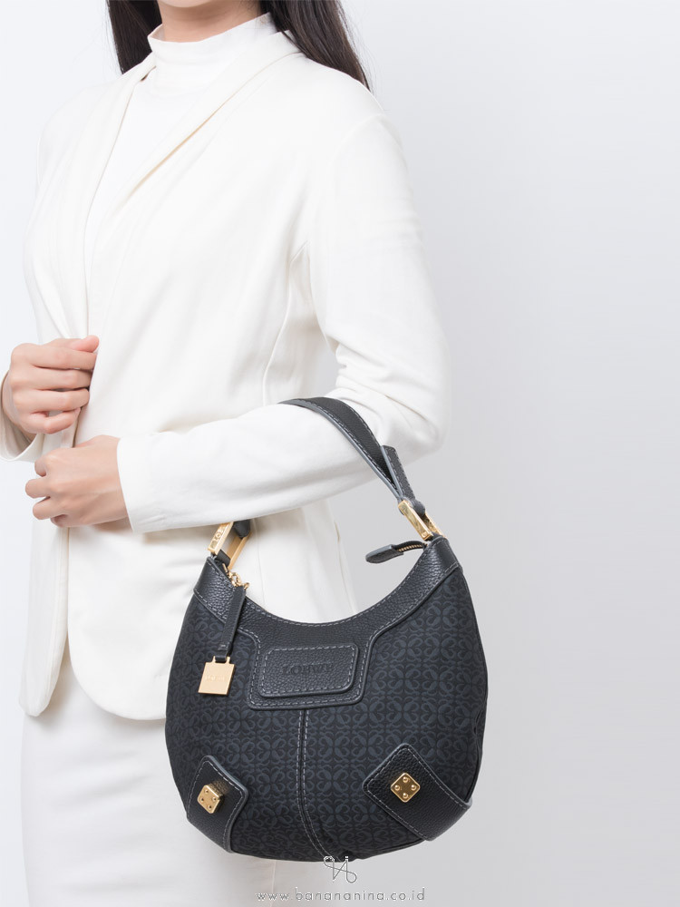 LOEWE Monogram Fabric and Leather Hobo Navy