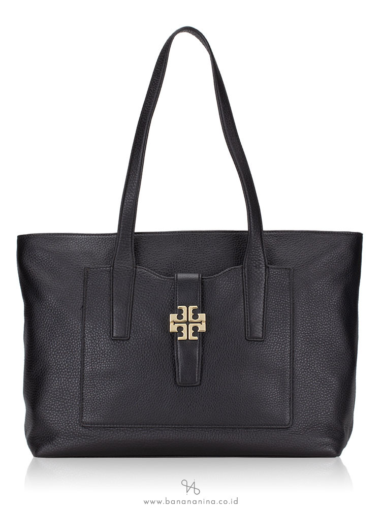 TORY BURCH Meyer Plaque Leather Tote Black