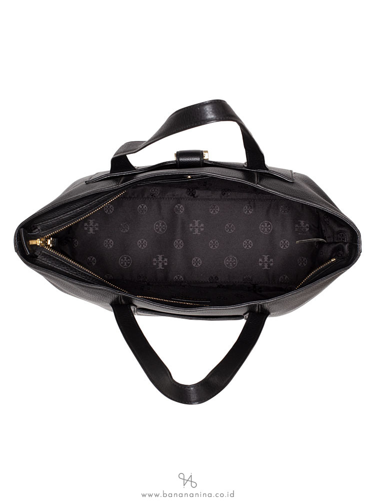 TORY BURCH Meyer Plaque Leather Tote Black