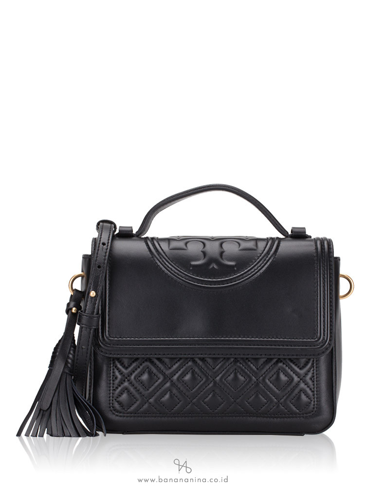 TORY BURCH Fleming Quilted Leather Satchel Black
