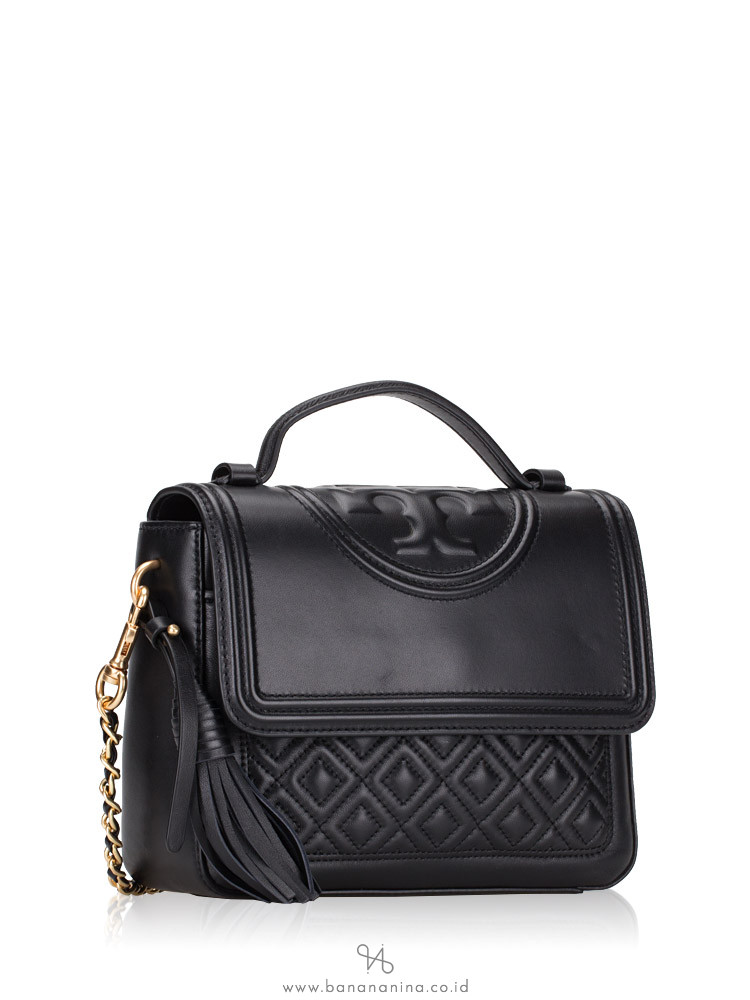 TORY BURCH Fleming Quilted Leather Satchel Black