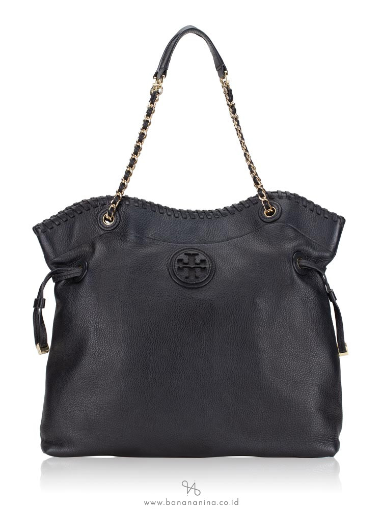 TORY BURCH Marion Chain Shoulder Slouchy Tote Black