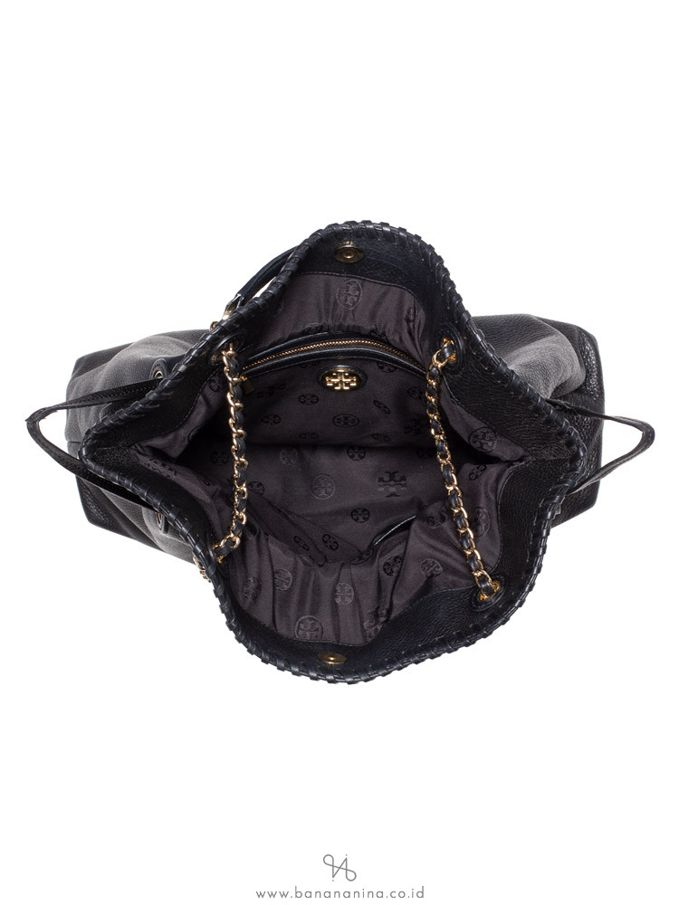 TORY BURCH Marion Chain Shoulder Slouchy Tote Black