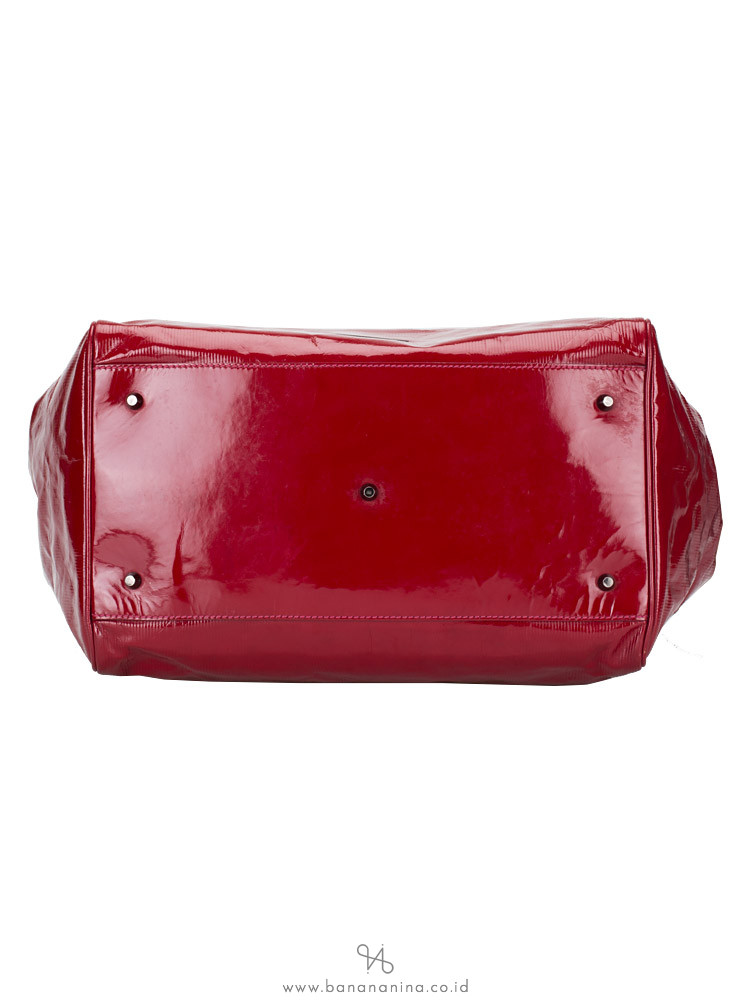 BURBERRY Patent Check Embossed Medium Bilmore Tote Red