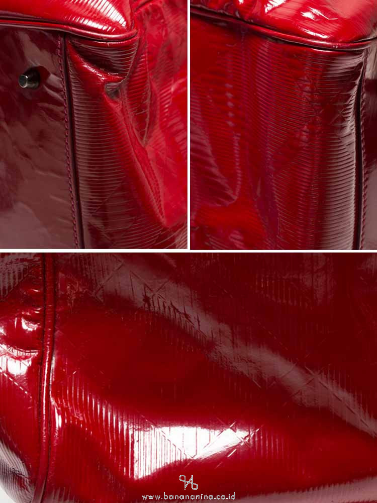 BURBERRY Patent Check Embossed Medium Bilmore Tote Red