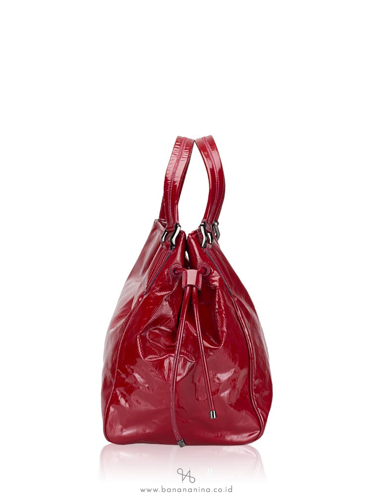 BURBERRY Patent Check Embossed Medium Bilmore Tote Red