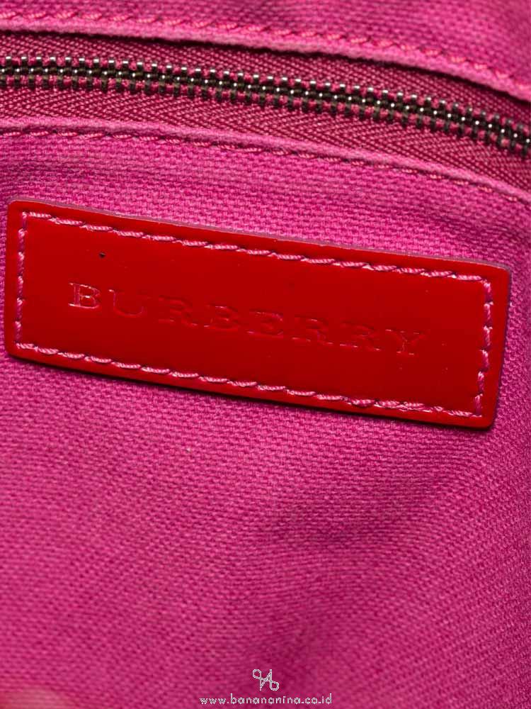 BURBERRY Patent Check Embossed Medium Bilmore Tote Red