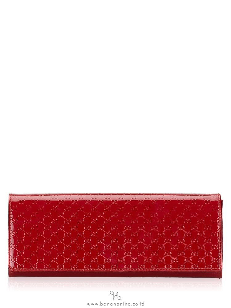 GUCCI Patent Microguccissima Small Broadway Clutch Red