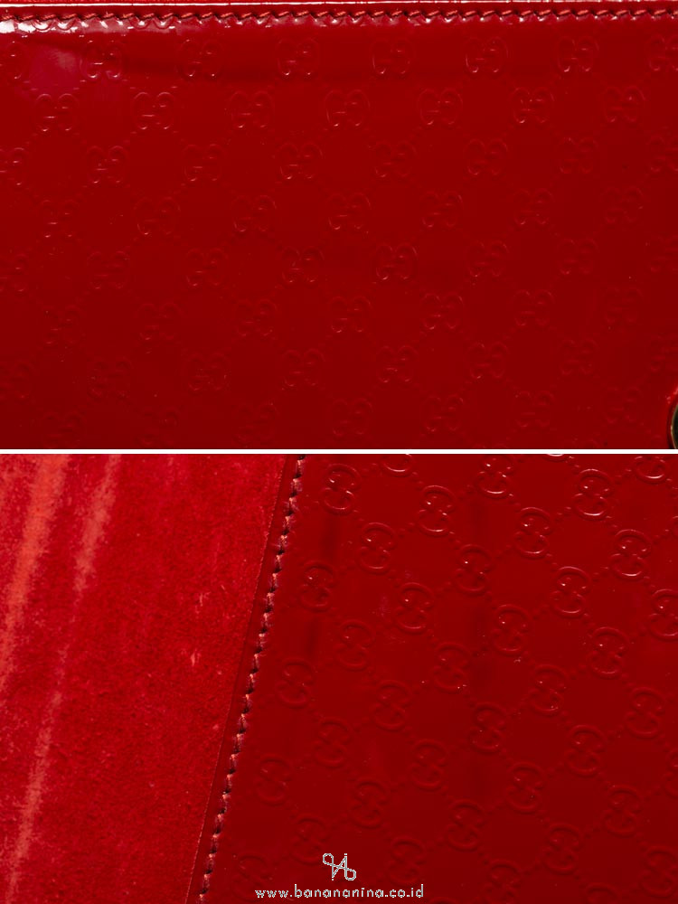 GUCCI Patent Microguccissima Small Broadway Clutch Red