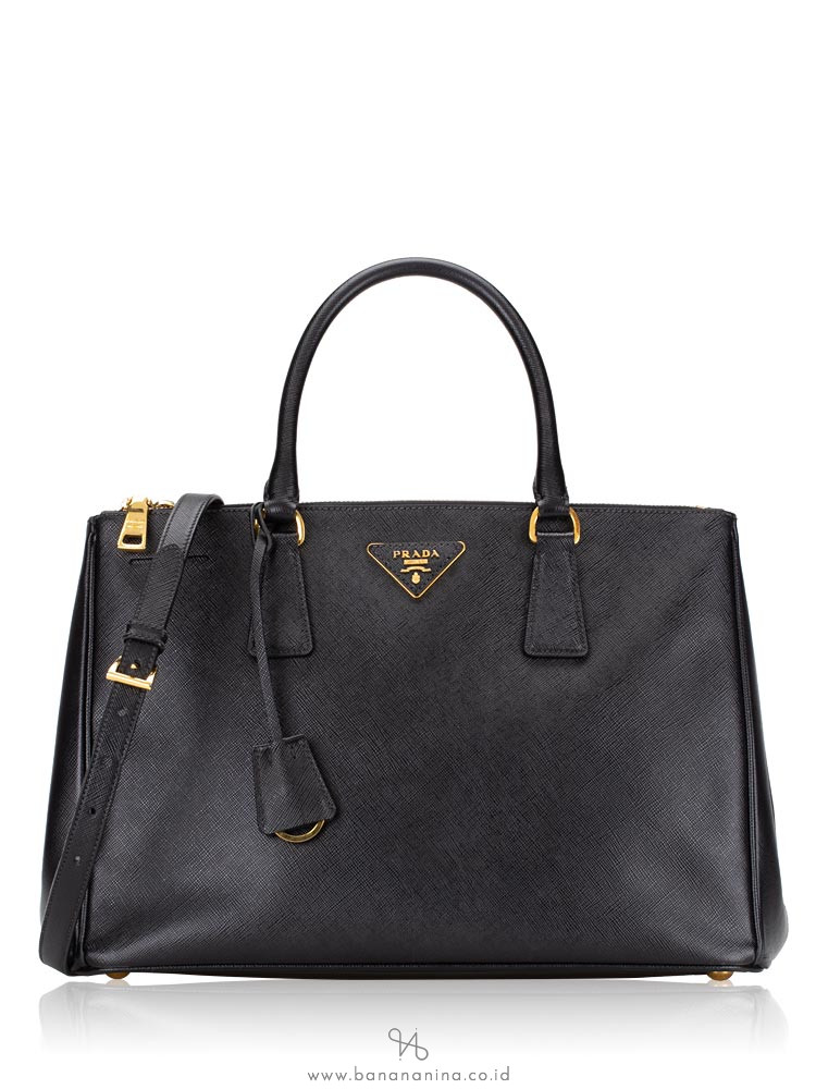 PRADA BN2274 Saffiano Lux Double Zip Tote Nero