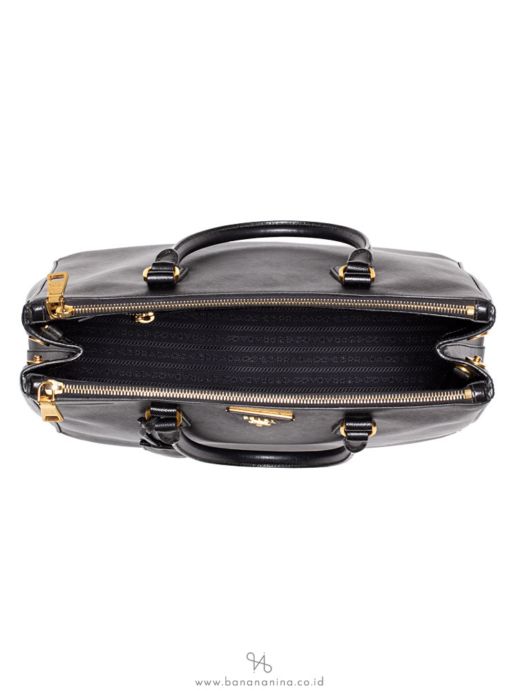 PRADA BN2274 Saffiano Lux Double Zip Tote Nero