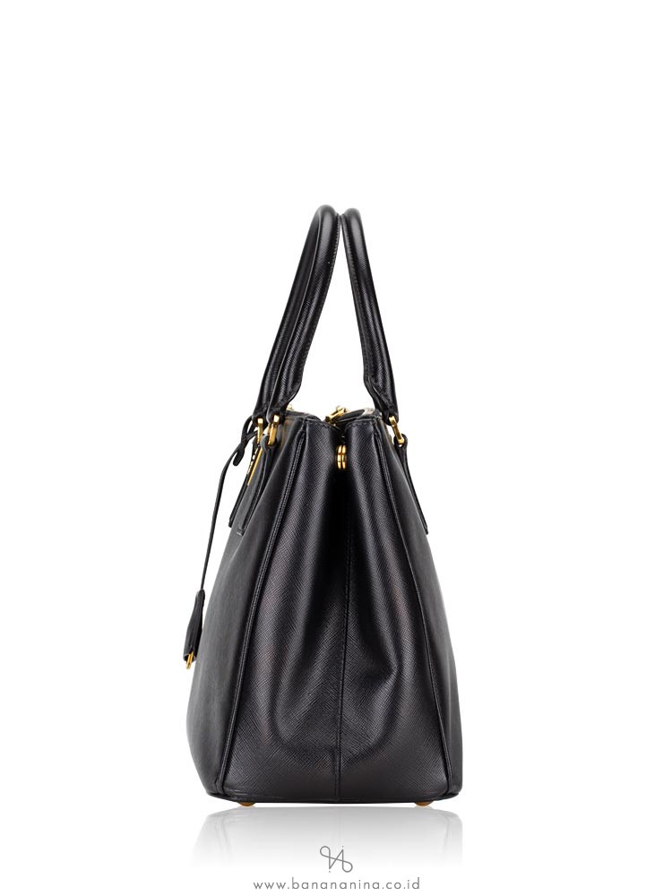 PRADA BN2274 Saffiano Lux Double Zip Tote Nero