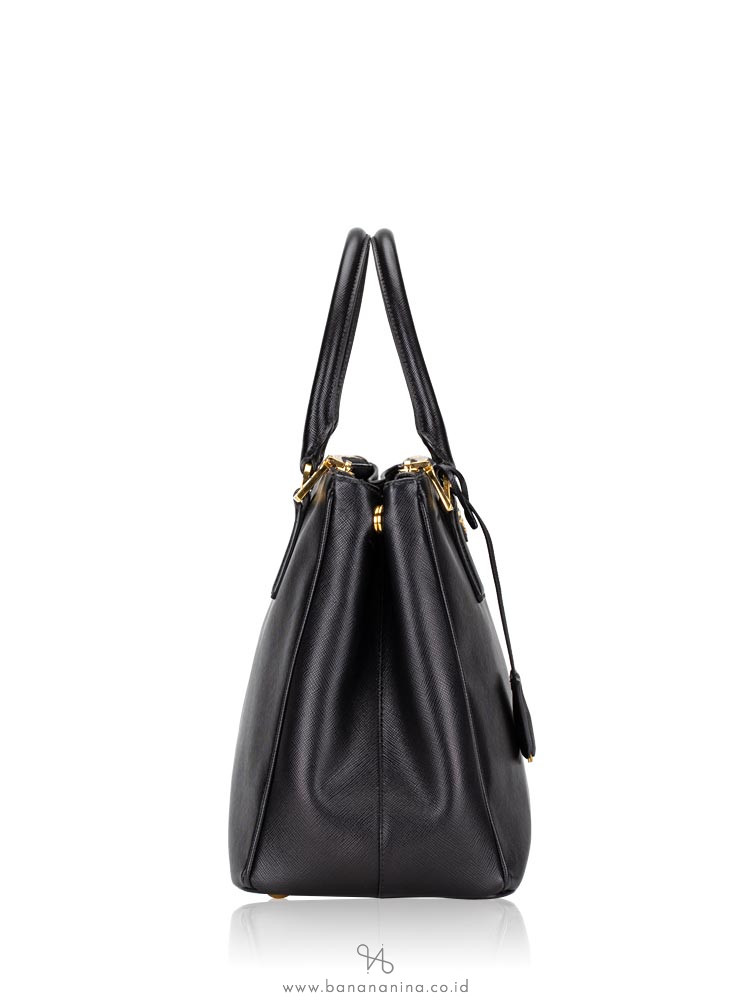 PRADA BN2274 Saffiano Lux Double Zip Tote Nero