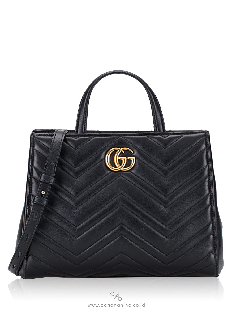 GUCCI GG Marmont Matelasse Small Top Handle Bag Black