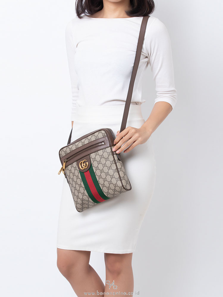 GUCCI GG Supreme Web Ophidia Small Messenger Beige Brown