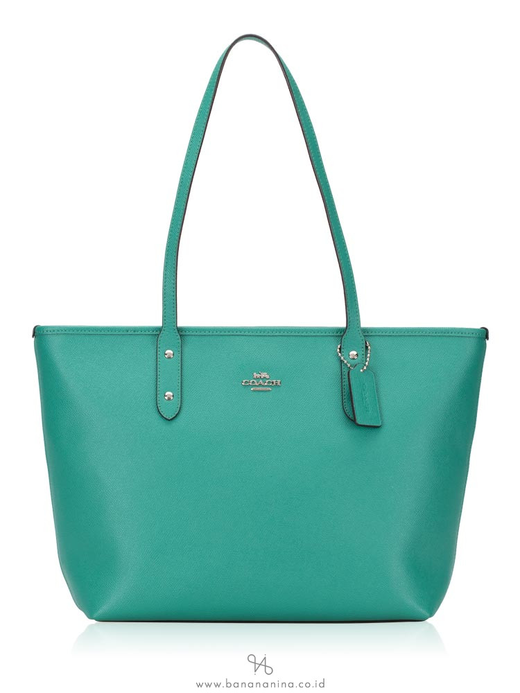COACH 58846 Crossgrain Leather City Zip Tote Green