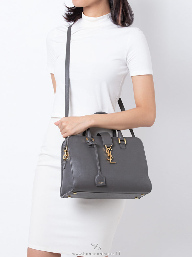 YSL Monogram Small Cabas Fog Grey