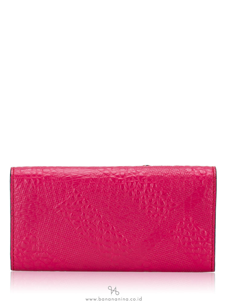 BURBERRY Embossed Check Grain Porter Continental Wallet Fuschia