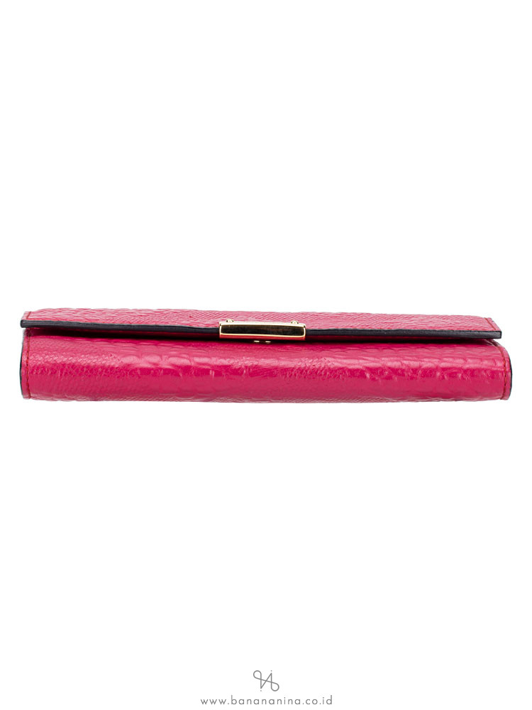 BURBERRY Embossed Check Grain Porter Continental Wallet Fuschia