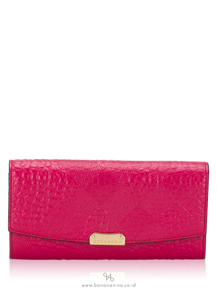 BURBERRY Embossed Check Grain Porter Continental Wallet Fuschia