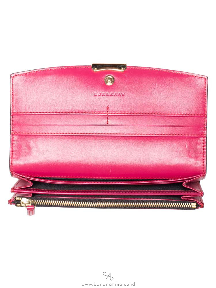 BURBERRY Embossed Check Grain Porter Continental Wallet Fuschia