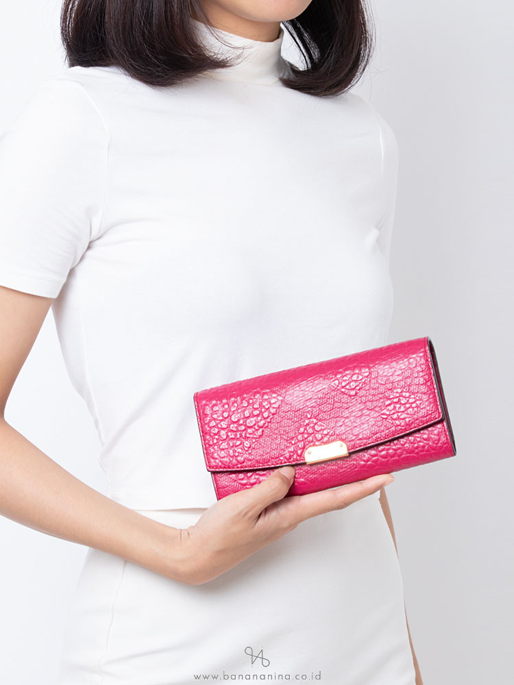 BURBERRY Embossed Check Grain Porter Continental Wallet Fuschia
