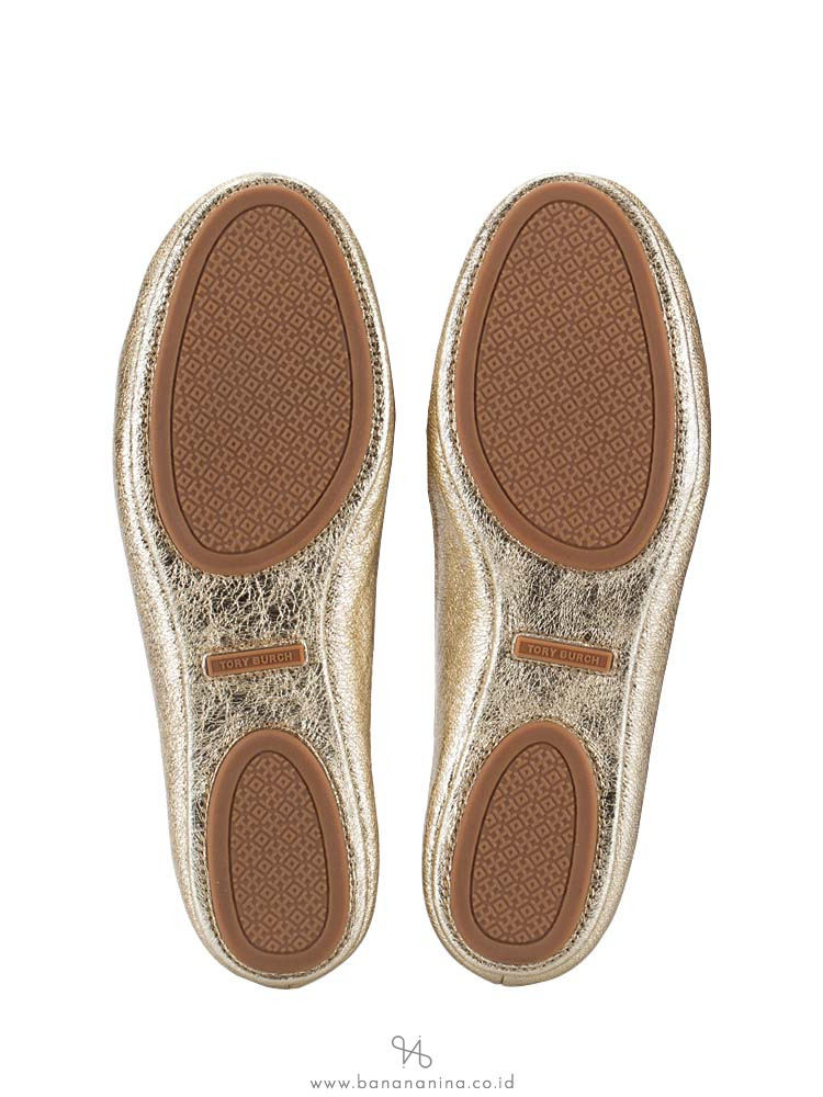 TORY BURCH Minnie Travel Ballet Flats Spark Gold Sz 7.5
