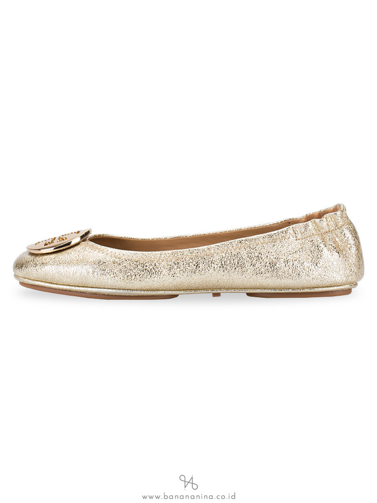 TORY BURCH Minnie Travel Ballet Flats Spark Gold Sz 7.5