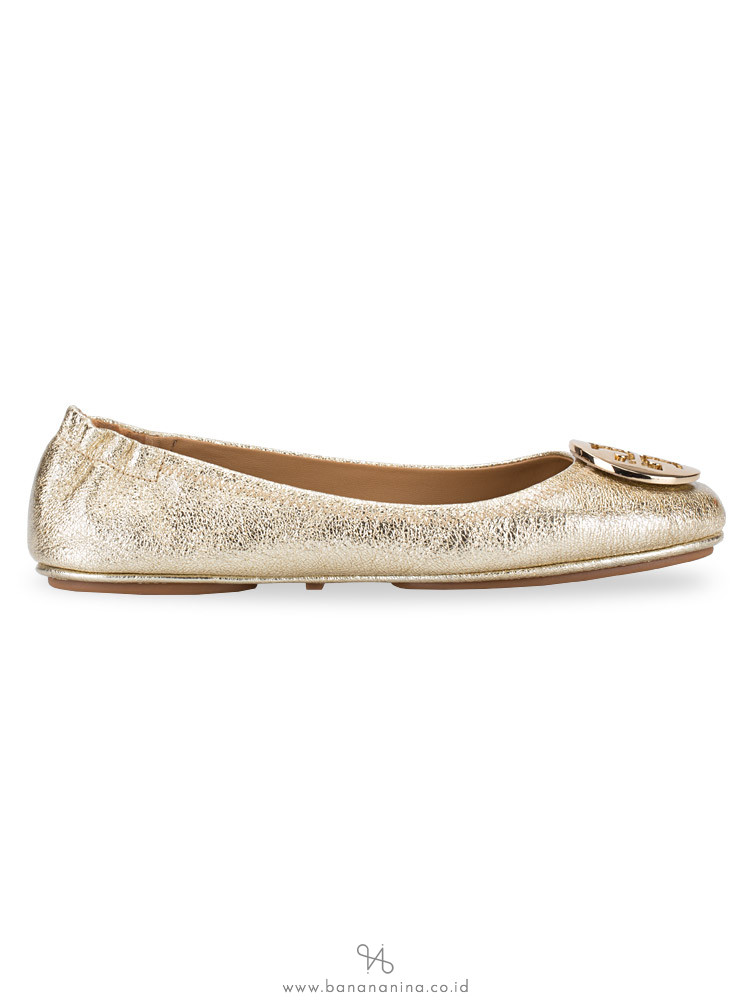 TORY BURCH Minnie Travel Ballet Flats Spark Gold Sz 7.5