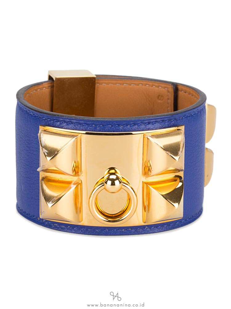 HERMES Swift Collier de Chien CDC Bracelet Blue Sz S