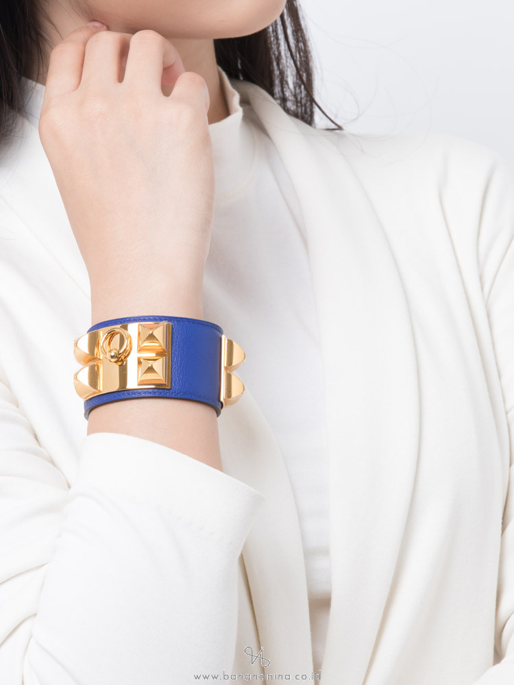 HERMES Swift Collier de Chien CDC Bracelet Blue Sz S