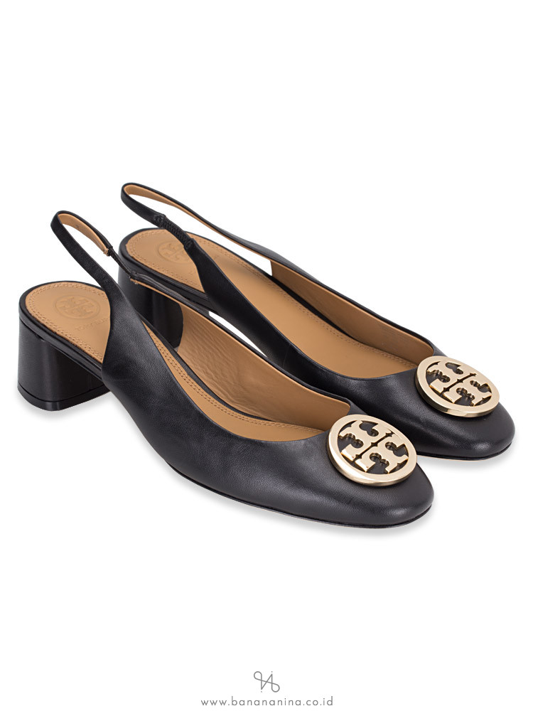 TORY BURCH Benton Leather Slingback Pump Black Sz 8