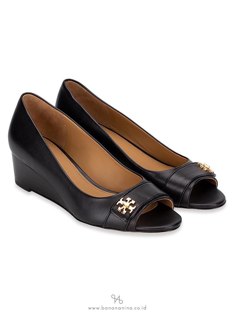 TORY BURCH Kira Open Toe Wedges Black Sz 6.5