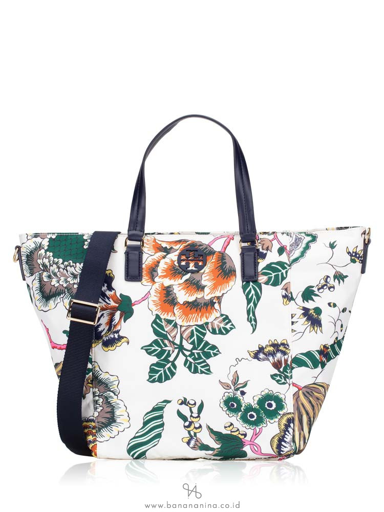 TORY BURCH Tilda Printed Nylon Small Tote Ivory Happy Times