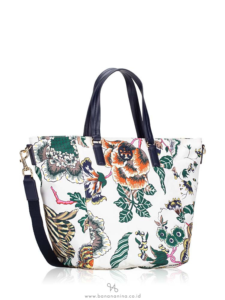 TORY BURCH Tilda Printed Nylon Small Tote Ivory Happy Times