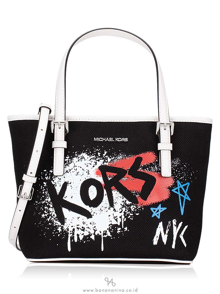 MICHAEL KORS Graffiti Jet Set XS Top Zip Tote Black Multi