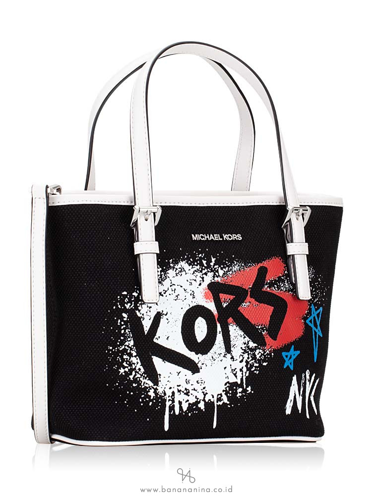 MICHAEL KORS Graffiti Jet Set XS Top Zip Tote Black Multi