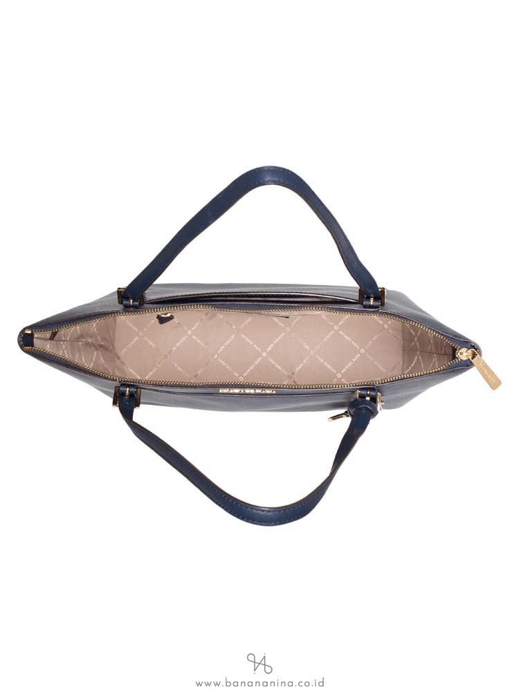 MICHAEL KORS Ciara Large Saffiano Top Zip Tote Navy Gold