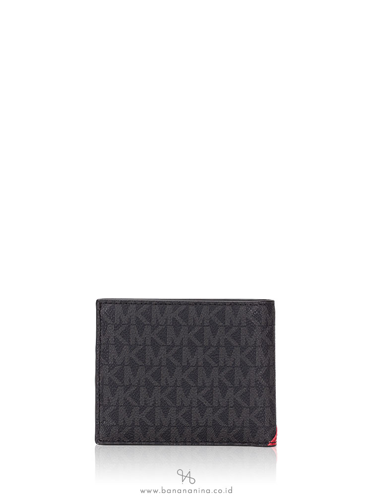 Michael Kors Men Signature Cooper Billfold Passcase Wallet Black Crimson