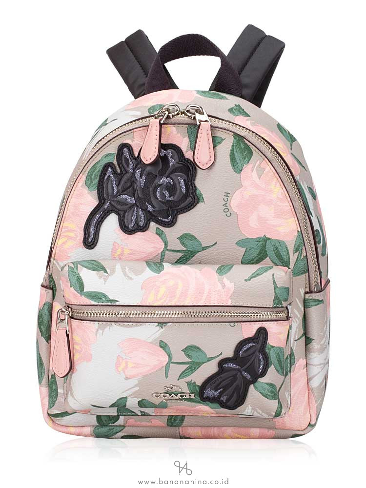 COACH 25869 Camo Rose Mini Charlie Backpack Blush Multi