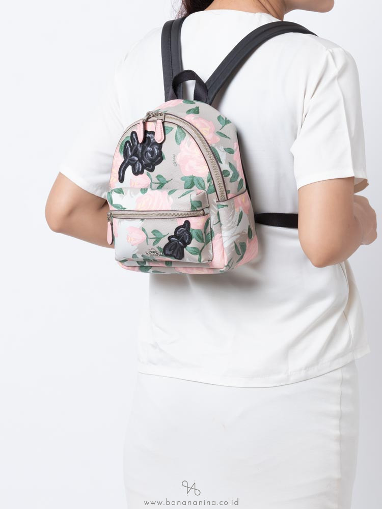 COACH 25869 Camo Rose Mini Charlie Backpack Blush Multi