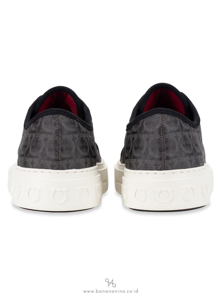 SALVATORE FERRAGAMO Men Anson Gancini Print Low-top Sneakers Grey Sz 7.5