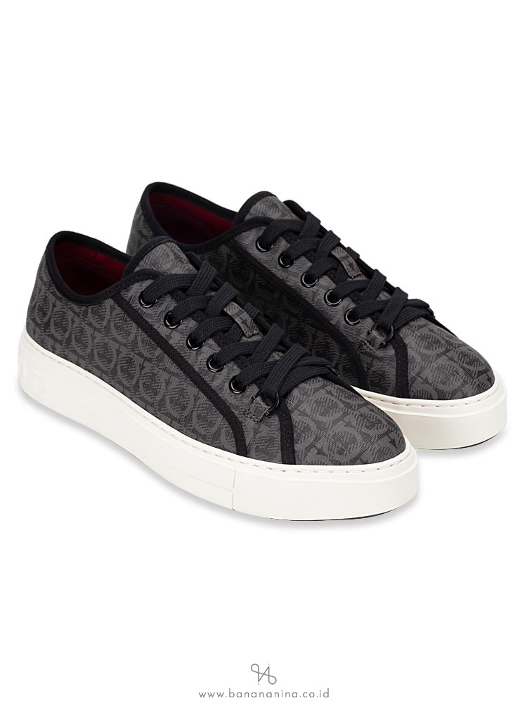 SALVATORE FERRAGAMO Men Anson Gancini Print Low-top Sneakers Grey Sz 7.5